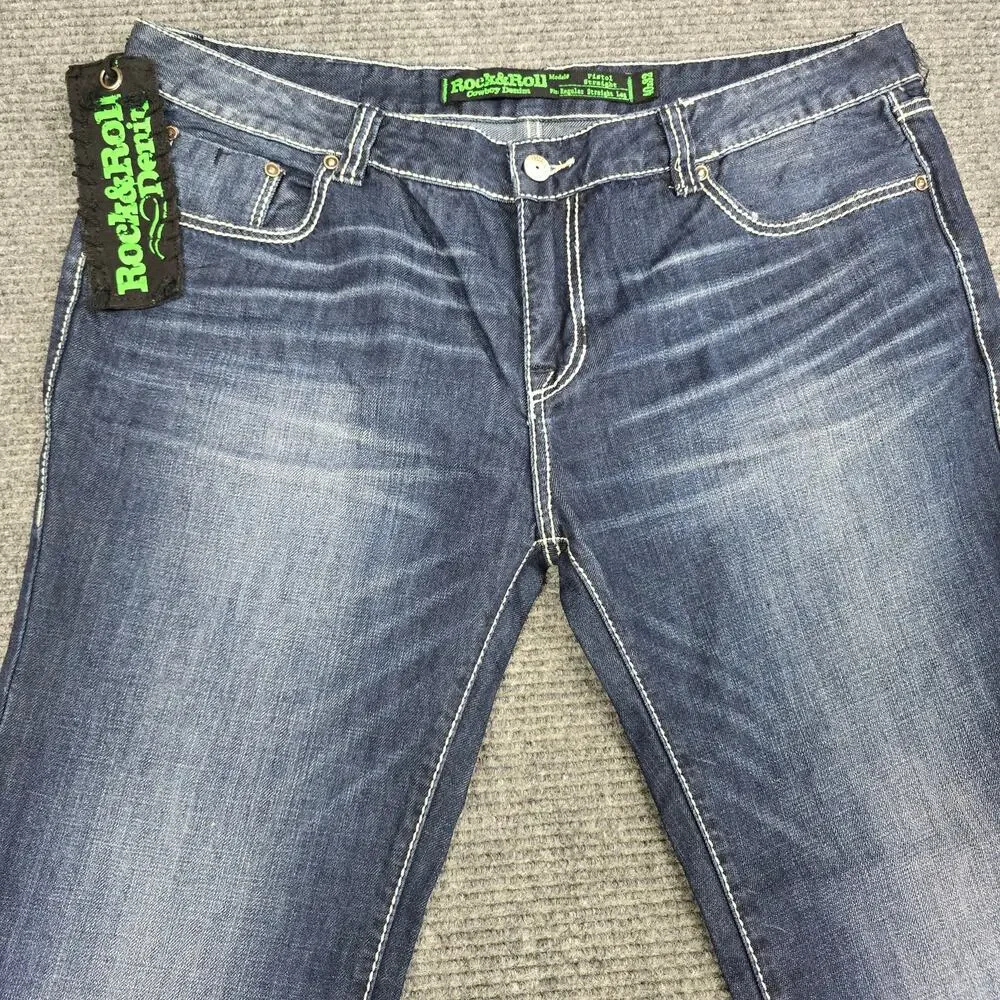 Rock & Roll Cowboy Pistol Jeans Mens 40x32 NWT Dark Wash Straight Leg Western